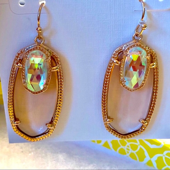 NWT Kendra Scott RARE & Retired Emmy Earrings Clear Peach & Dichroic in ROSE GLD - Picture 9 of 17